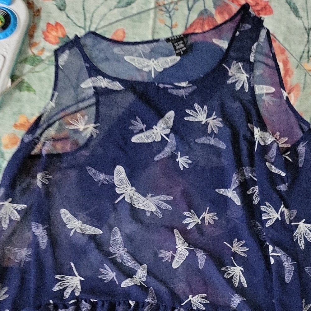 Torrid Navy Sheer Butterfly Blouse